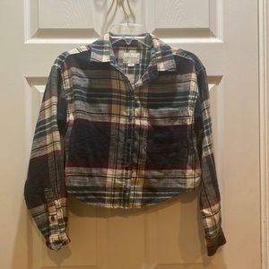 AE Cropped Plaid Flannel Shirt (XXS)